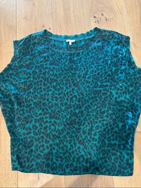 Joie Teal and Black Leopard Print Sleeveless Tank- 100% silk